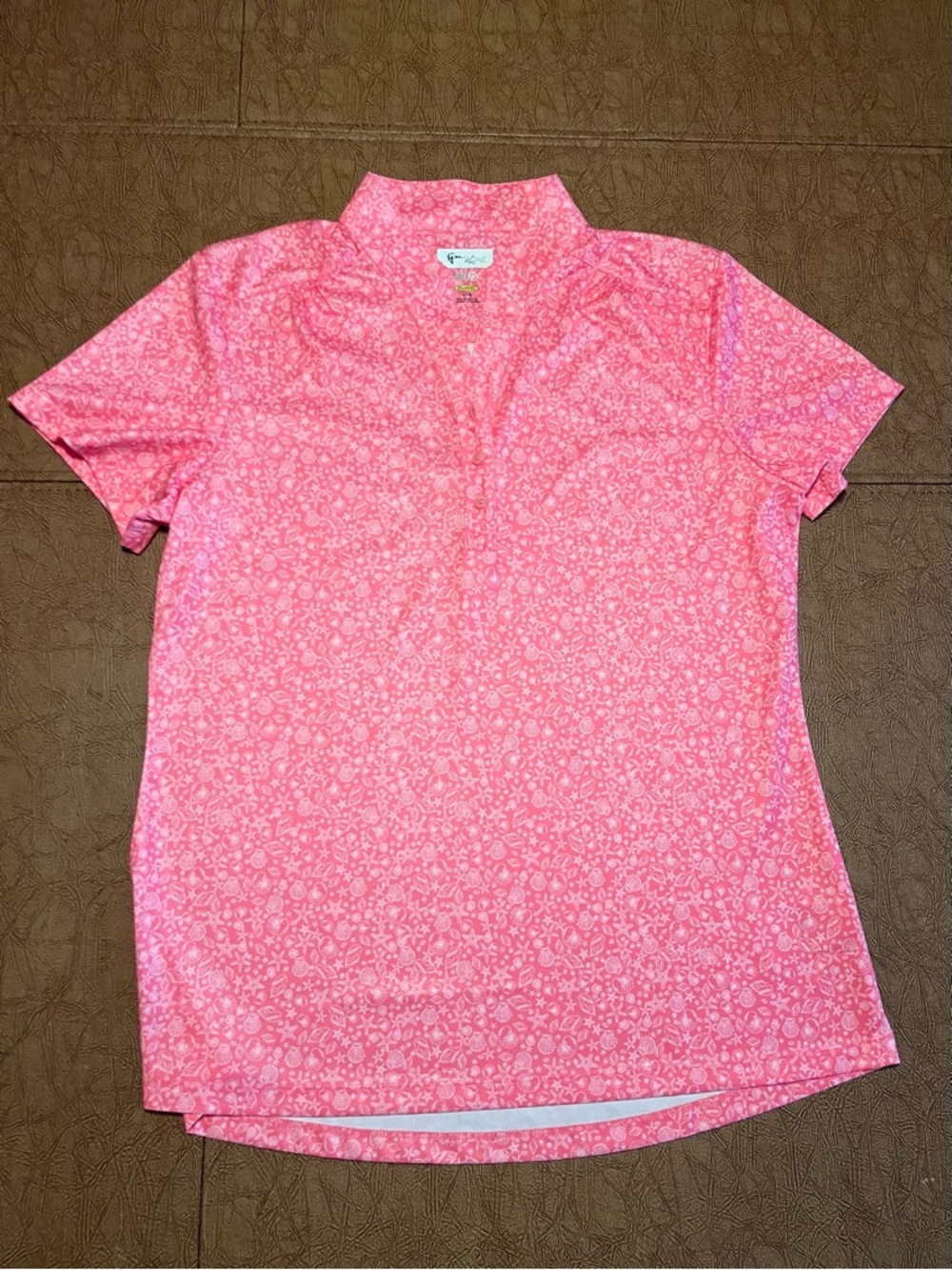 Greg Norman Women's Large Golf Shirt starfish pink pattern